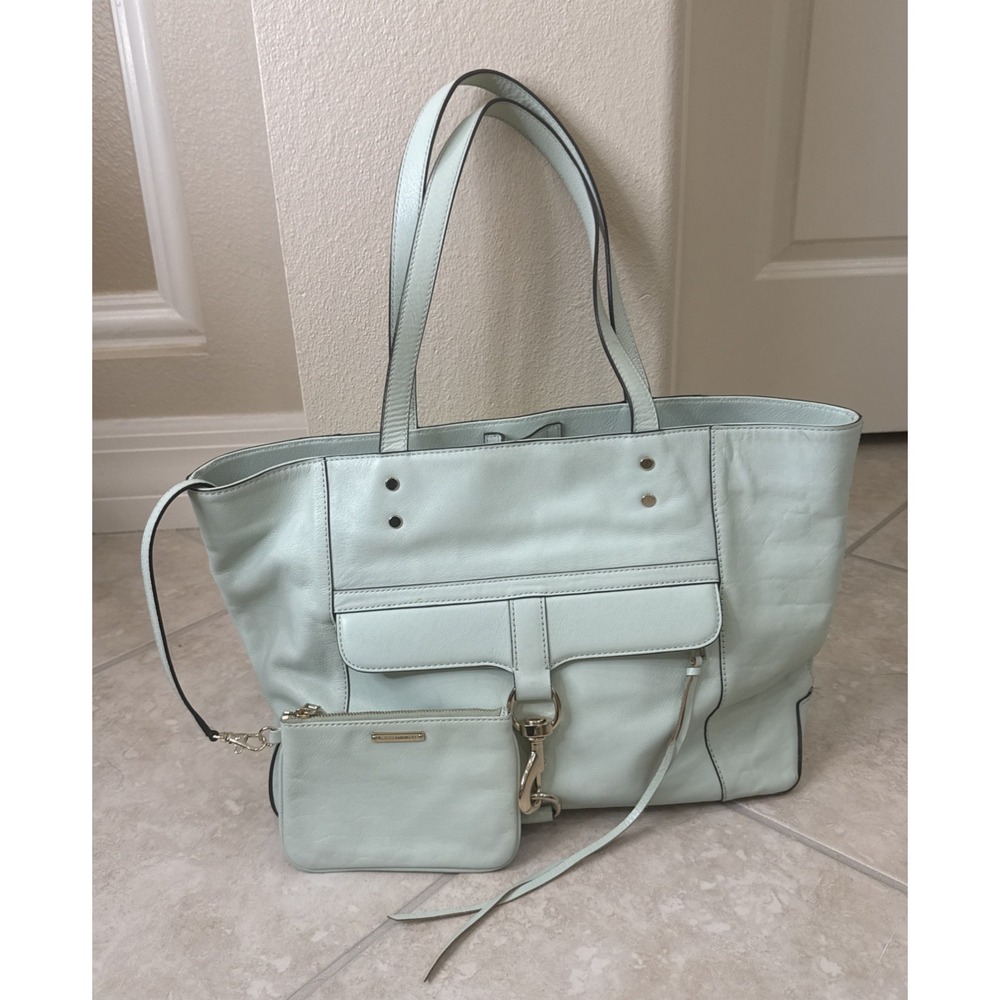 NWOT‎ Rebecca Minkoff Large Mint Green Leather Tote Shoulder Bag Handbag & Pouch